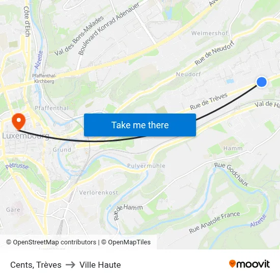 Cents, Trèves to Ville Haute map