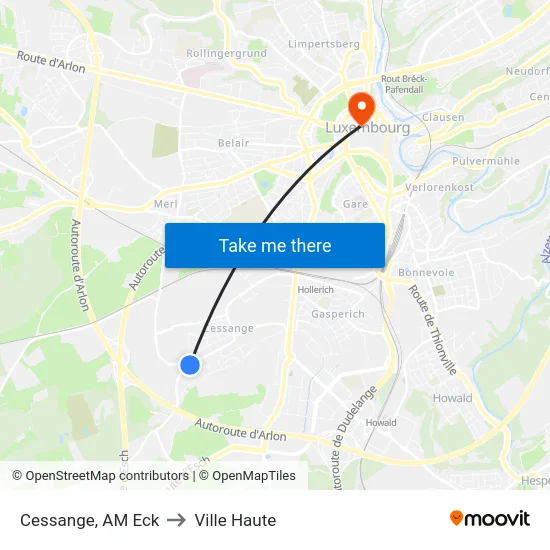 Cessange, AM Eck to Ville Haute map