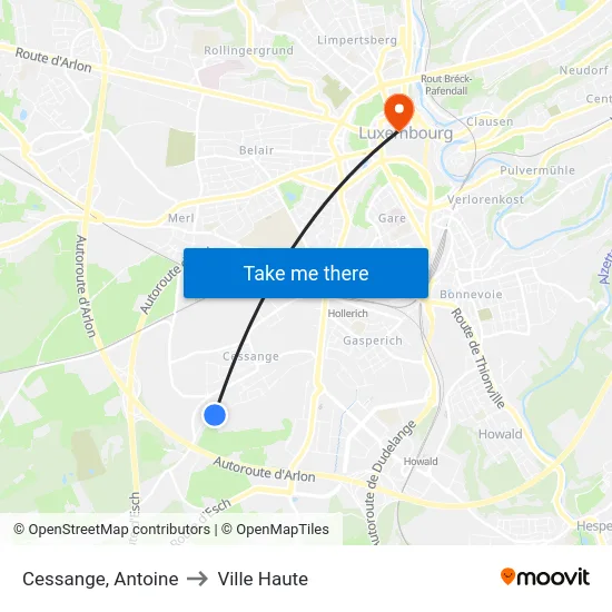 Cessange, Antoine to Ville Haute map