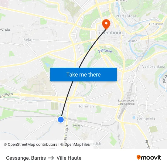 Cessange, Barrès to Ville Haute map