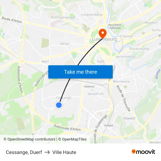 Cessange, Duerf to Ville Haute map
