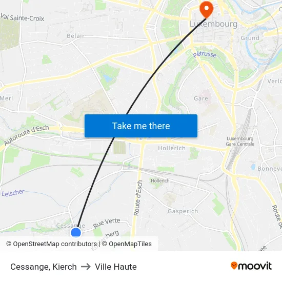 Cessange, Kierch to Ville Haute map