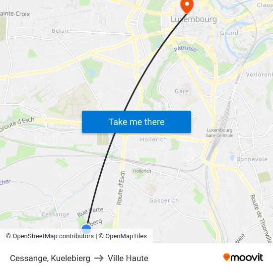 Cessange, Kuelebierg to Ville Haute map