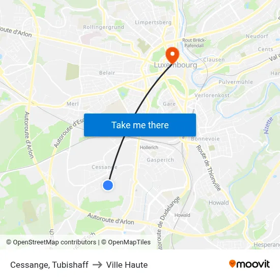 Cessange, Tubishaff to Ville Haute map
