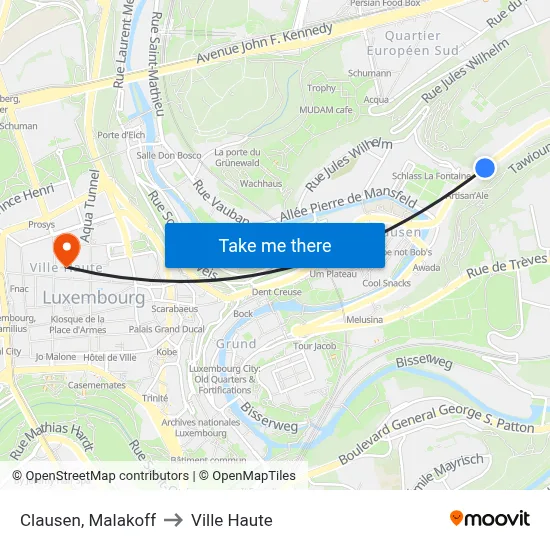 Clausen, Malakoff to Ville Haute map