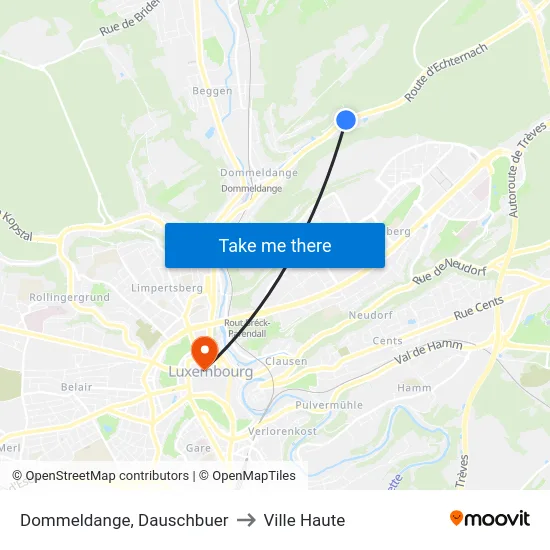 Dommeldange, Dauschbuer to Ville Haute map