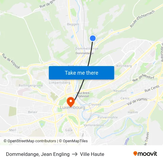 Dommeldange, Jean Engling to Ville Haute map