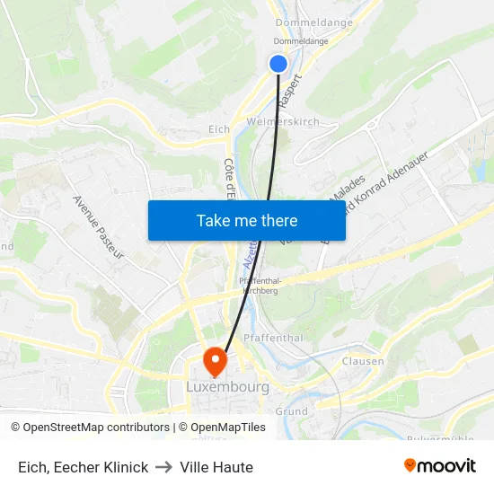 Eich, Eecher Klinick to Ville Haute map