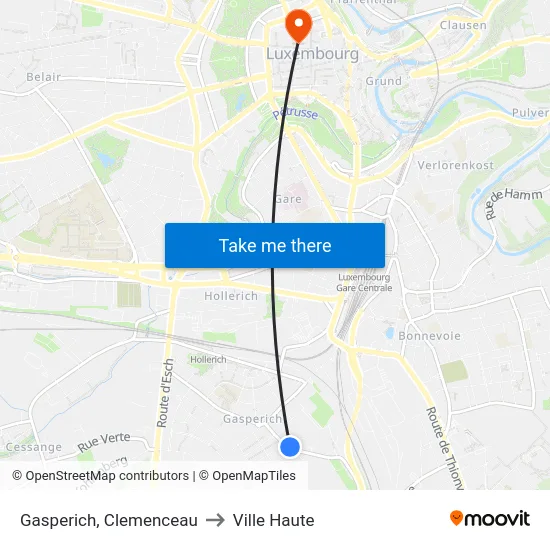 Gasperich, Clemenceau to Ville Haute map