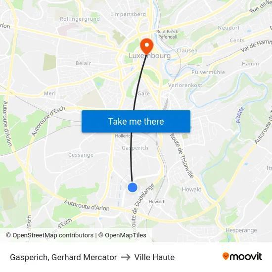 Gasperich, Gerhard Mercator to Ville Haute map