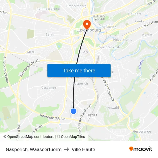 Gasperich, Waassertuerm to Ville Haute map