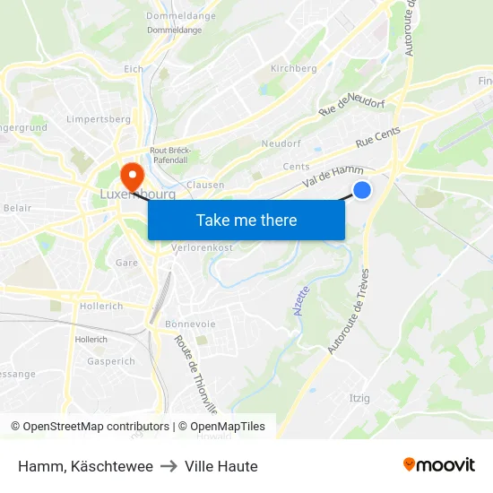 Hamm, Käschtewee to Ville Haute map