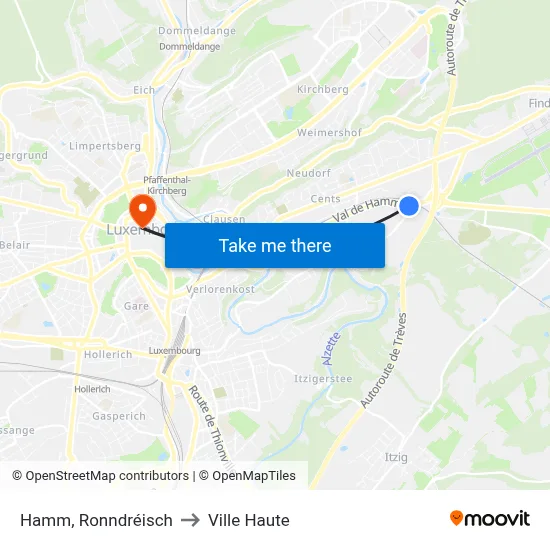 Hamm, Ronndréisch to Ville Haute map