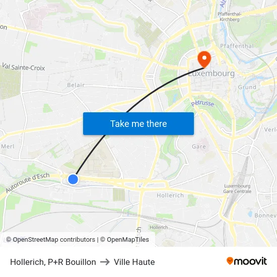 Hollerich, P+R Bouillon to Ville Haute map