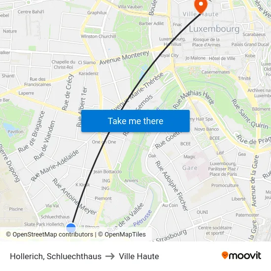 Hollerich, Schluechthaus to Ville Haute map