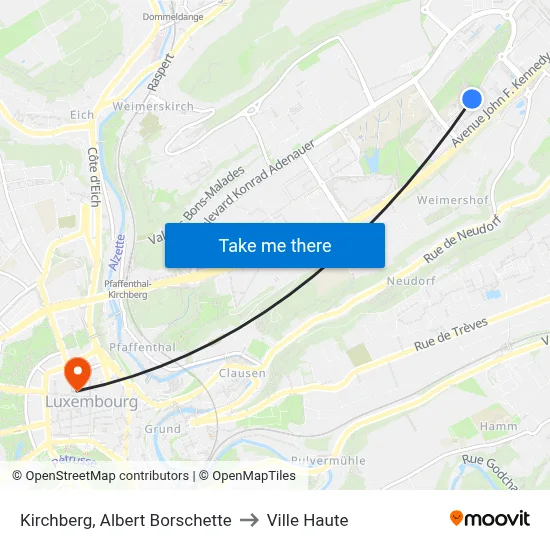 Kirchberg, Albert Borschette to Ville Haute map