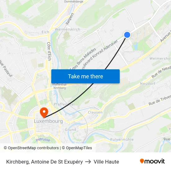 Kirchberg, Antoine De St Exupéry to Ville Haute map