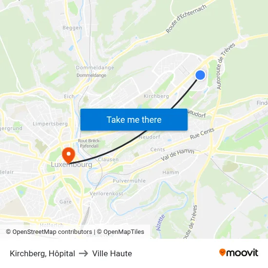 Kirchberg, Hôpital to Ville Haute map
