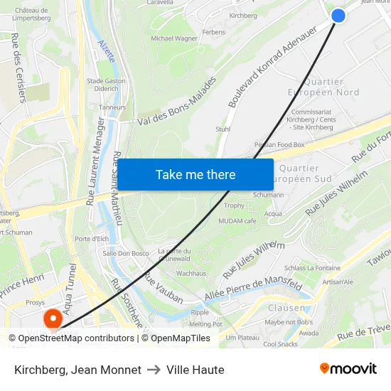 Kirchberg, Jean Monnet to Ville Haute map