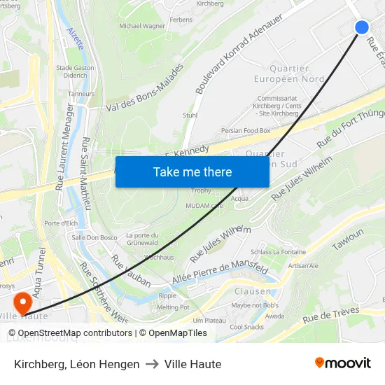 Kirchberg, Léon Hengen to Ville Haute map