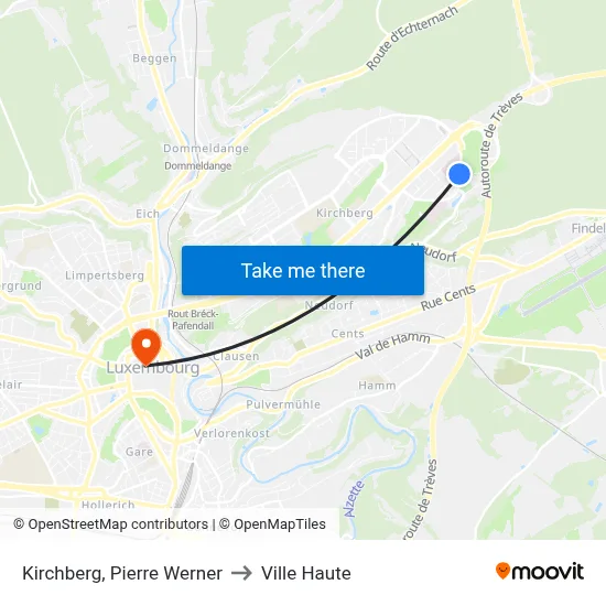 Kirchberg, Pierre Werner to Ville Haute map