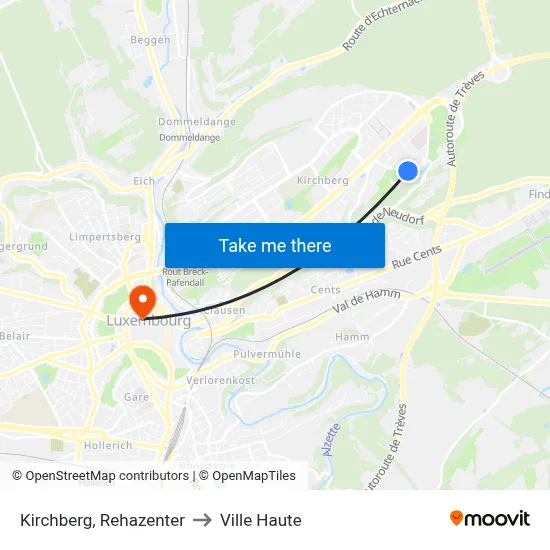 Kirchberg, Rehazenter to Ville Haute map