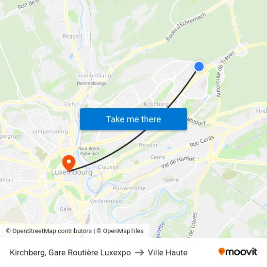 Kirchberg, Gare Routière Luxexpo to Ville Haute map