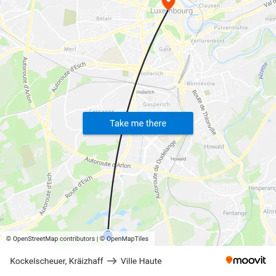 Kockelscheuer, Kräizhaff to Ville Haute map