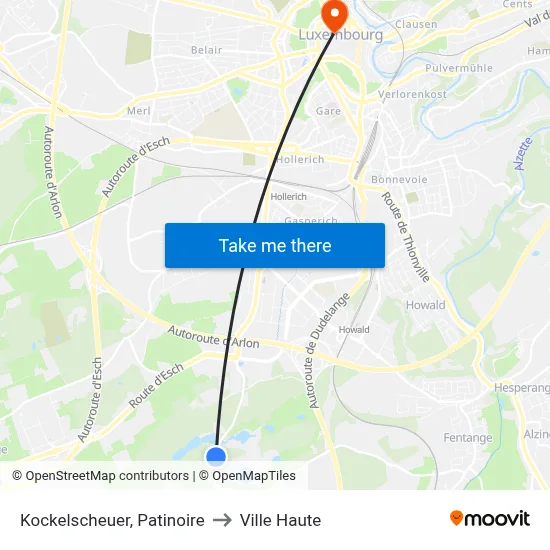 Kockelscheuer, Patinoire to Ville Haute map