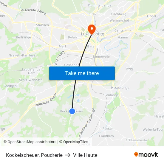 Kockelscheuer, Poudrerie to Ville Haute map