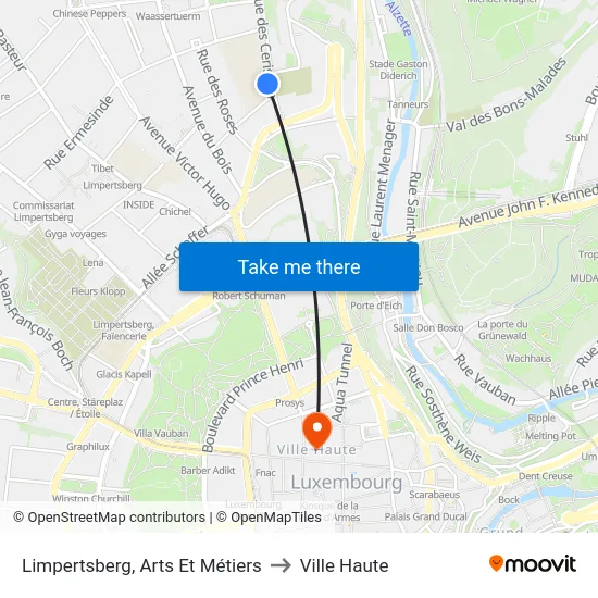 Limpertsberg, Arts Et Métiers to Ville Haute map