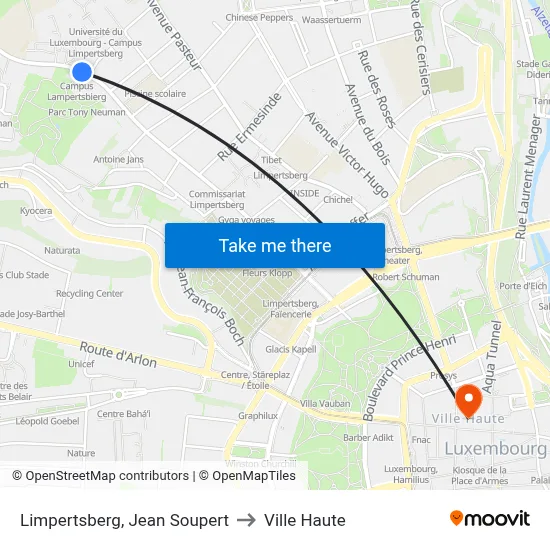 Limpertsberg, Jean Soupert to Ville Haute map