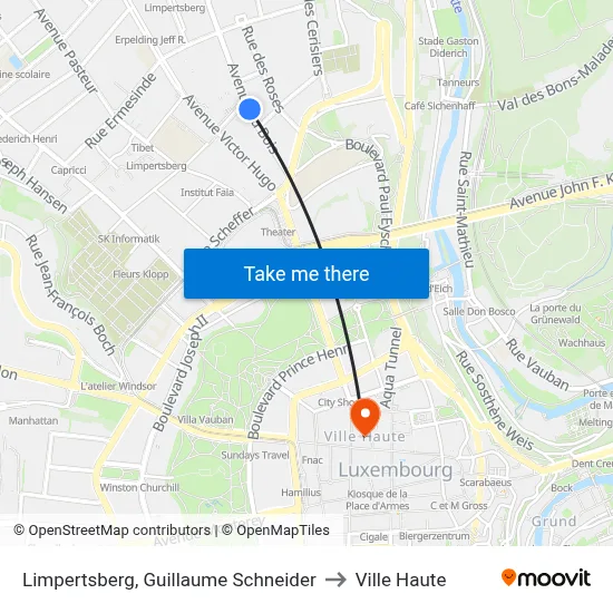 Limpertsberg, Guillaume Schneider to Ville Haute map