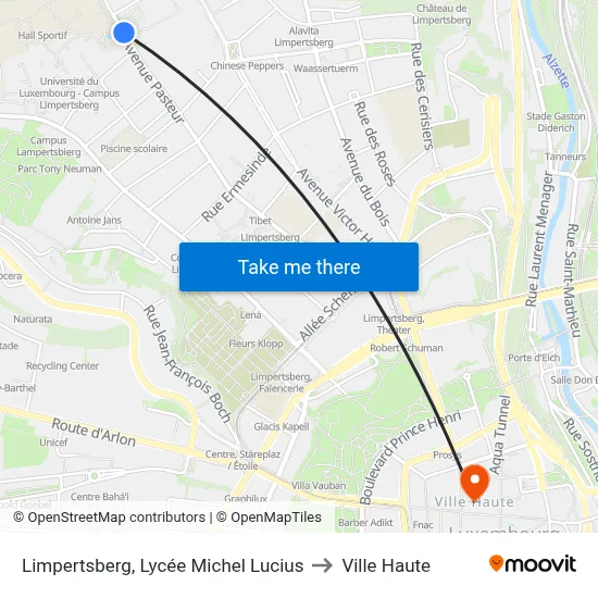 Limpertsberg, Lycée Michel Lucius to Ville Haute map