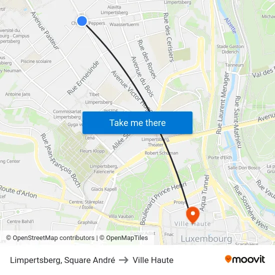 Limpertsberg, Square André to Ville Haute map