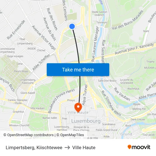 Limpertsberg, Kiischtewee to Ville Haute map