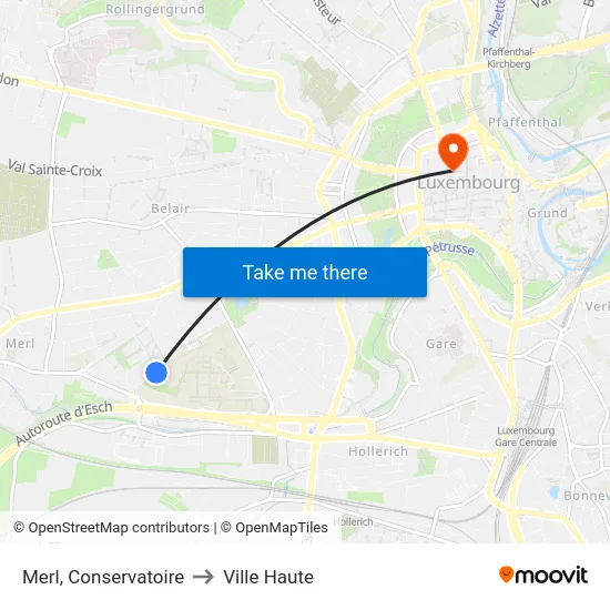 Merl, Conservatoire to Ville Haute map