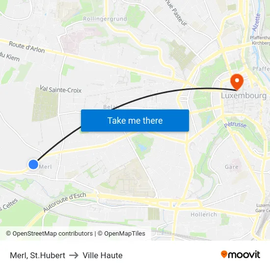 Merl, St.Hubert to Ville Haute map
