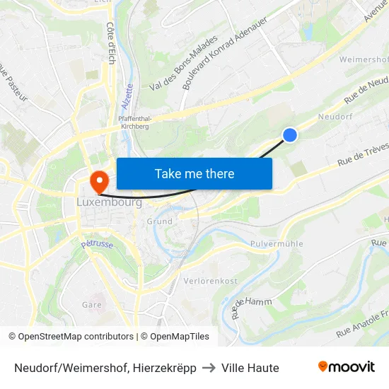 Neudorf/Weimershof, Hierzekrëpp to Ville Haute map