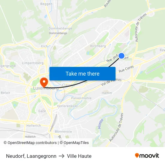 Neudorf, Laangegronn to Ville Haute map