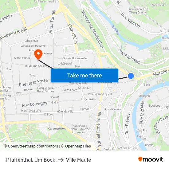 Pfaffenthal, Um Bock to Ville Haute map