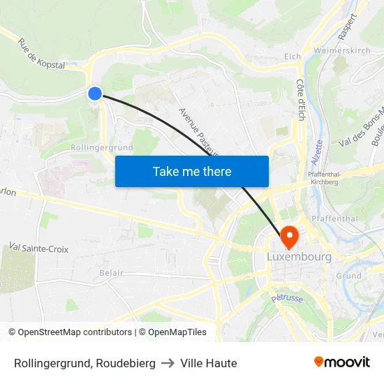 Rollingergrund, Roudebierg to Ville Haute map