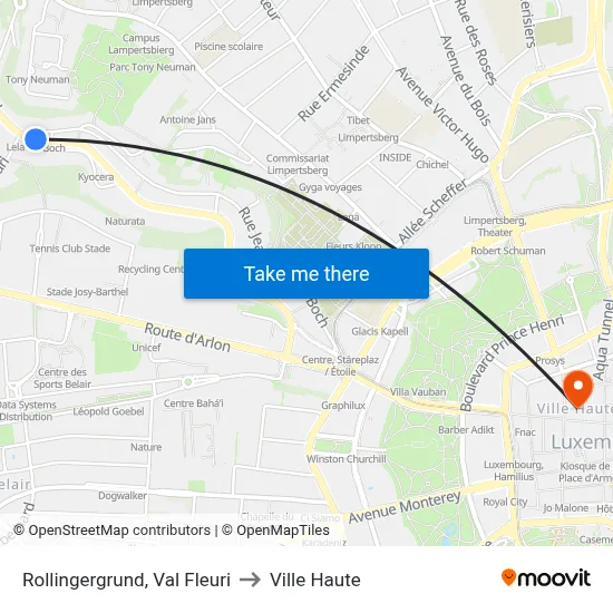 Rollingergrund, Val Fleuri to Ville Haute map