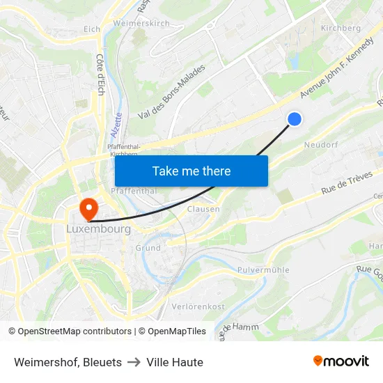 Weimershof, Bleuets to Ville Haute map