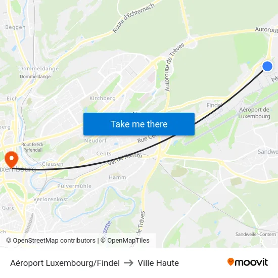 Aéroport Luxembourg/Findel to Ville Haute map