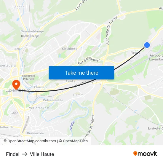 Findel to Ville Haute map
