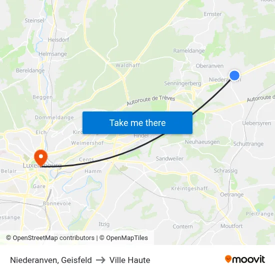 Niederanven, Geisfeld to Ville Haute map