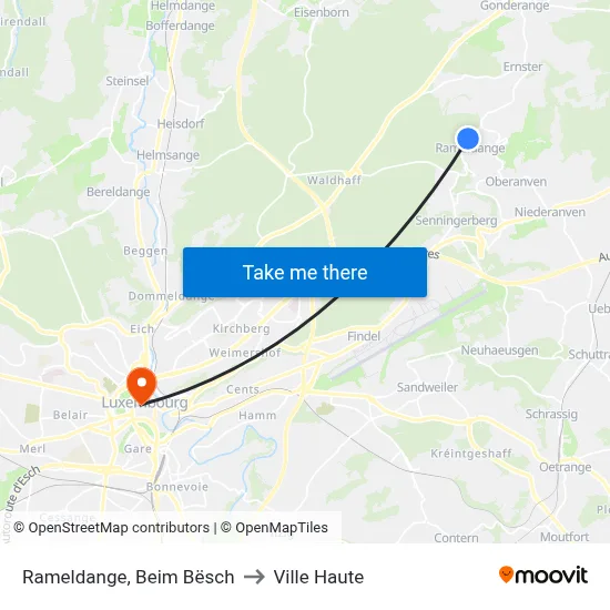 Rameldange, Beim Bësch to Ville Haute map