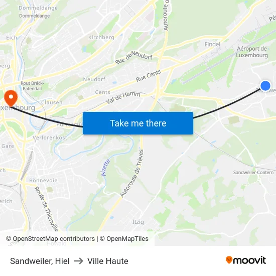 Sandweiler, Hiel to Ville Haute map