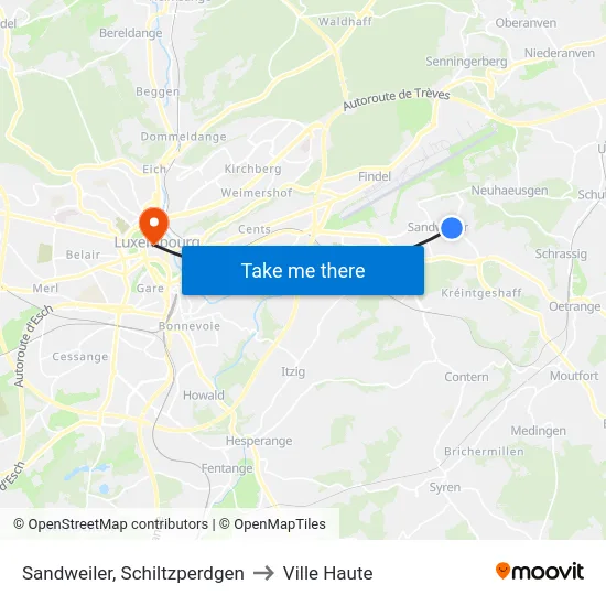 Sandweiler, Schiltzperdgen to Ville Haute map